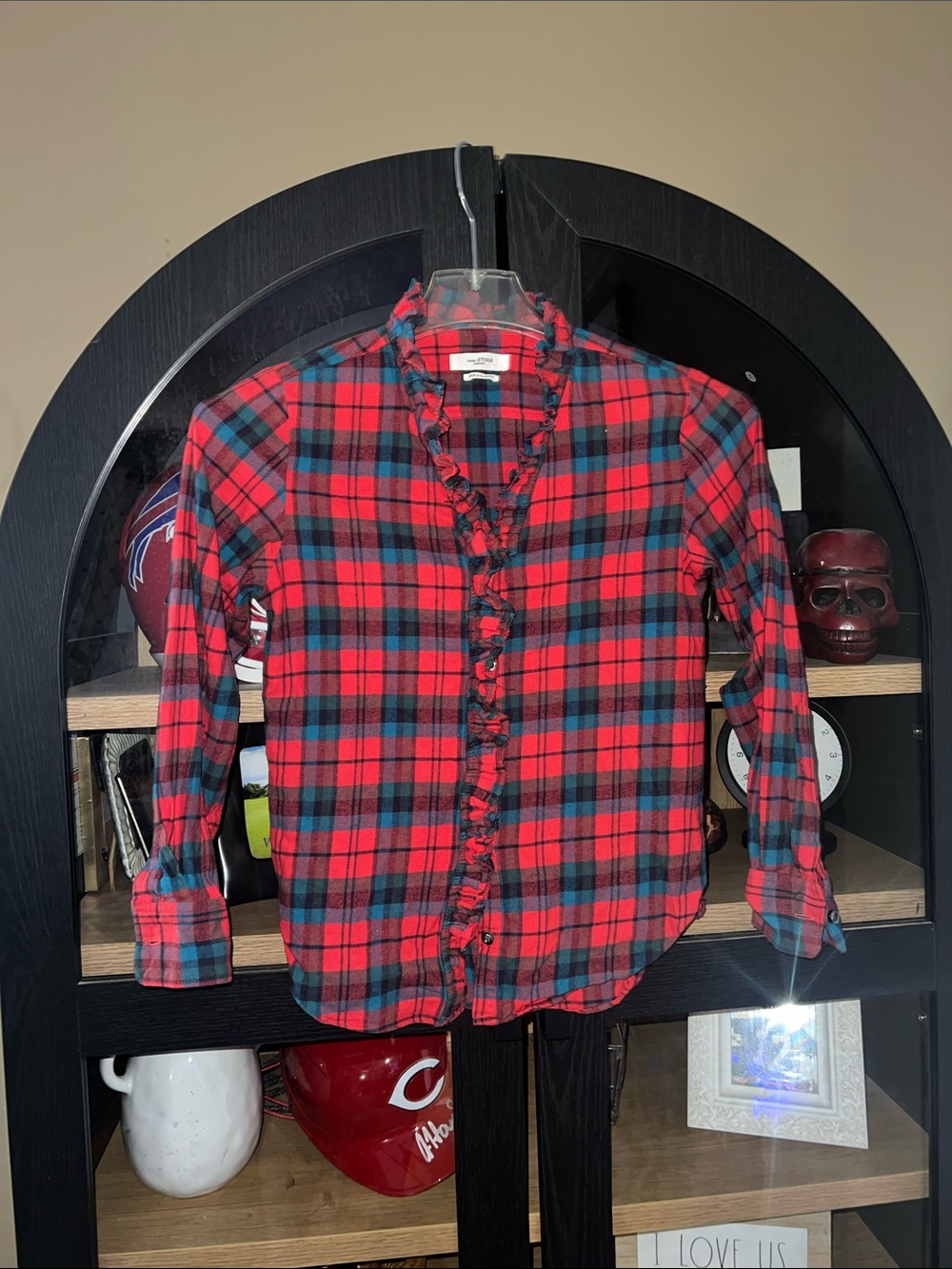 Isabel Marant Red Plaid Ruffle-Trim Shirt 36